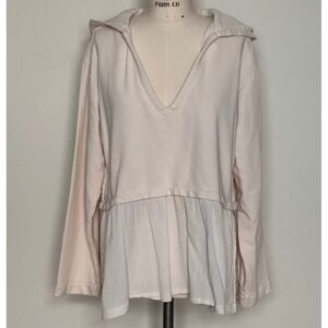 Urban Outfitters Cream‎ Hoodie Peplum Tiered Ruffle Hem V Neck Long Sleeve M